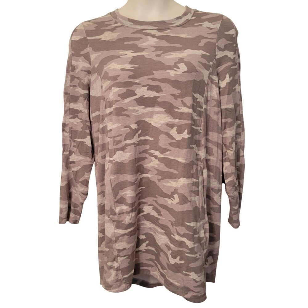 Athleta XL Balance Camo Printed Dress Long Sleeve Soft Stretchy Casual Fit Neutr